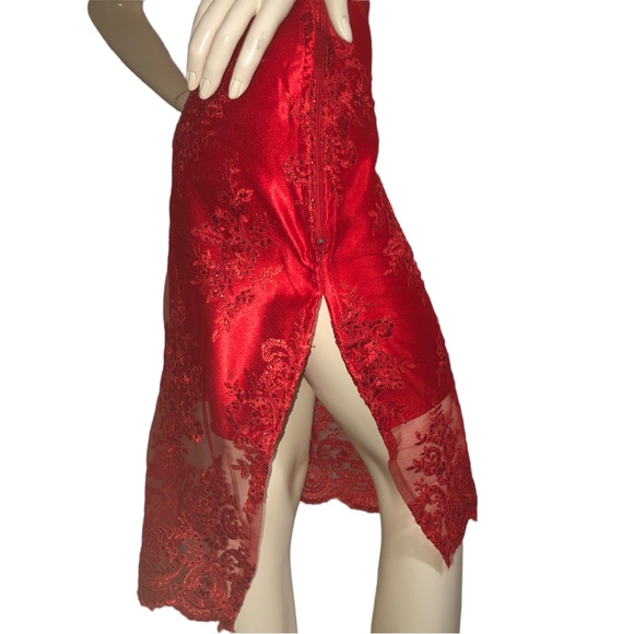 Scarlett Red Satin & Lace Skirt - Picture 4 of 12